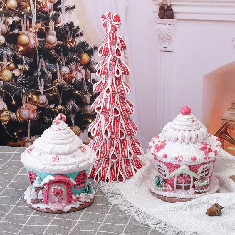 Christmas Decorations Home Luminous Soft Clay Castle House Bread Soil Christmas Shopping Mall Window Decoration Set_voghion.com