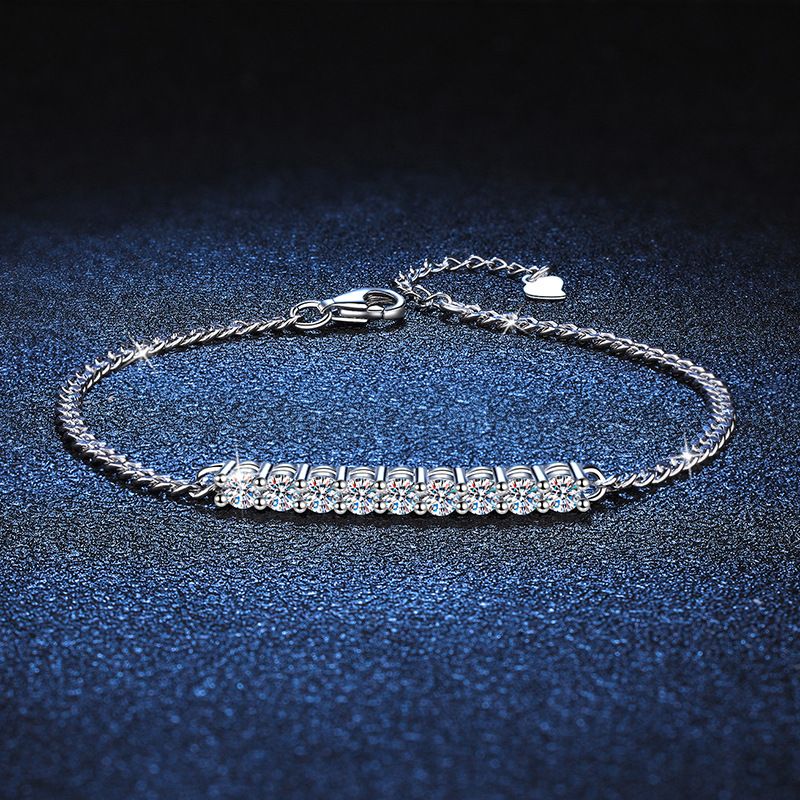 Bracciale in argento puro, stile coreano, cubano sorridente, elegante, di alta qualità, con moissanite a 10 punti e diamante singolo da 3 mm, colore D 90_voghion.com