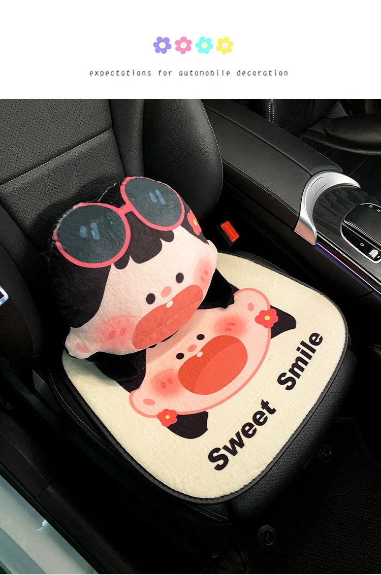 Schattige kleine autostoelkussen cartoon eenvoudig auto-interieur auto driedelige set_voghion.com