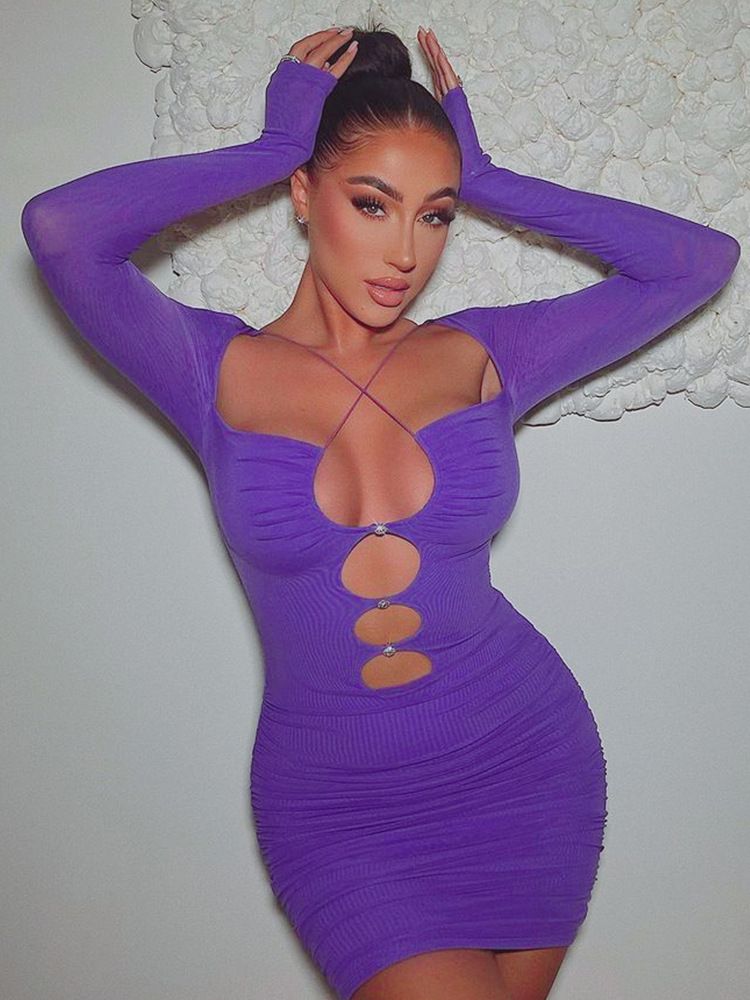 Neue Mode europäischen und amerikanischen Cross Border Sexy rückenfreie One-Shoulder-Pullover gefaltete feste Farbe Hüftkleid_voghion.com
