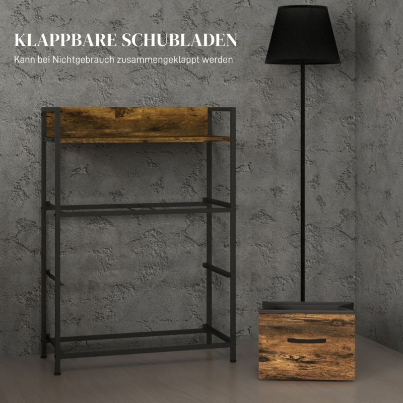Kommode, Credenza, 4 Stoffschubladen, Design Industriale, 60x29x85cm, Braun/Schwarz_voghion.com