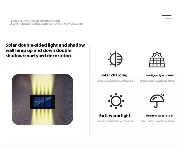 Luminária de parede solar 4/6/8/10 LEDs, iluminação para áreas externas, à prova d'água, para cima e para baixo, iluminação luminosa, para jardim e paisagem_voghion.com