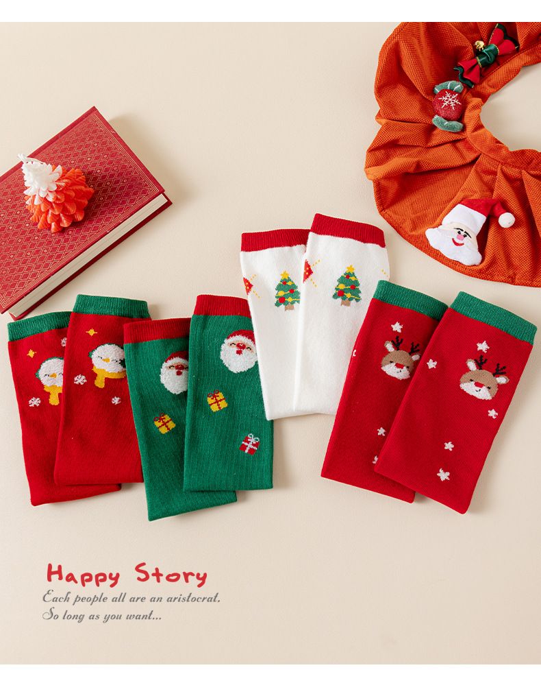 Calzini di Natale per bambine, autunno e inverno, piccoli, per la scuola media, per bambini più grandi, con cartoni animati, rossi, per il nuovo anno, calzini tubolari medi per neonati_voghion.com