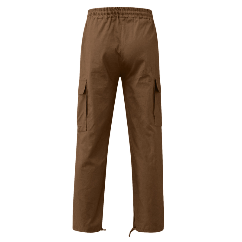 Calça cargo masculina amarrada com vários bolsos casual_voghion.com
