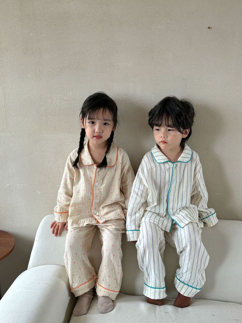 Pijamas para niños, conjunto de manga larga de gasa de algodón para primavera y otoño para niñas y niños, ropa para el hogar_voghion.com