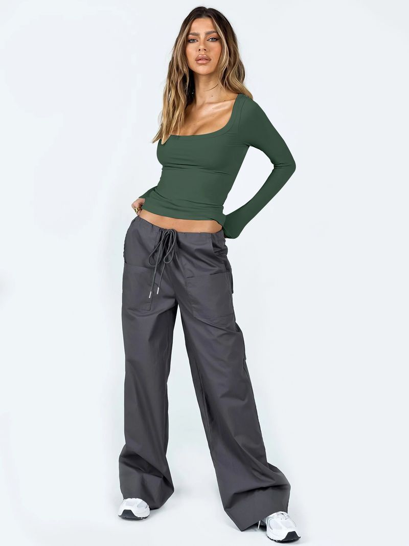Maglione sexy da donna, maglietta sexy con scollo a U, maglietta a maniche lunghe con collant_voghion.com
