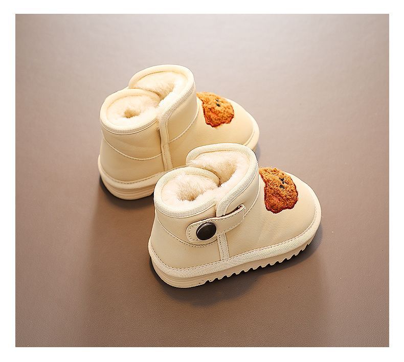 Scarponi da neve per bambini (1-3 anni) – Scarpine con suola morbida e fodera in velluto con motivo a orsetto invernale (taglie 17-28, bianco/marrone)_voghion.com