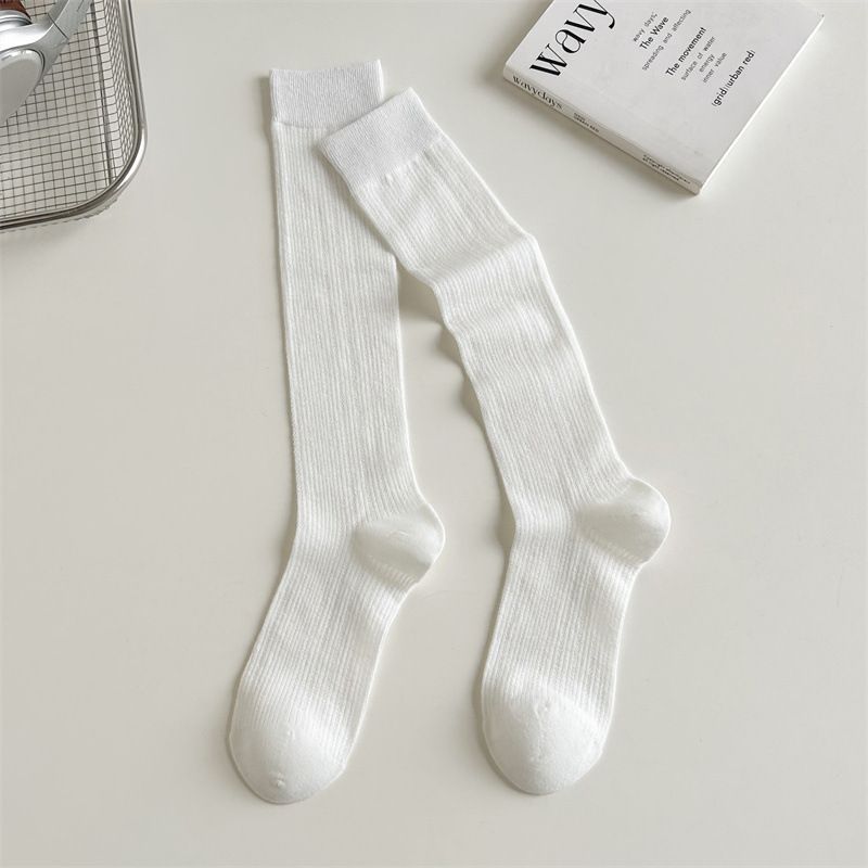 Gray Ballet Sweet White Calf Thin Hollow Out Seamless Long Tube Slouch Ins Style Solid Color JK Socks_voghion.com