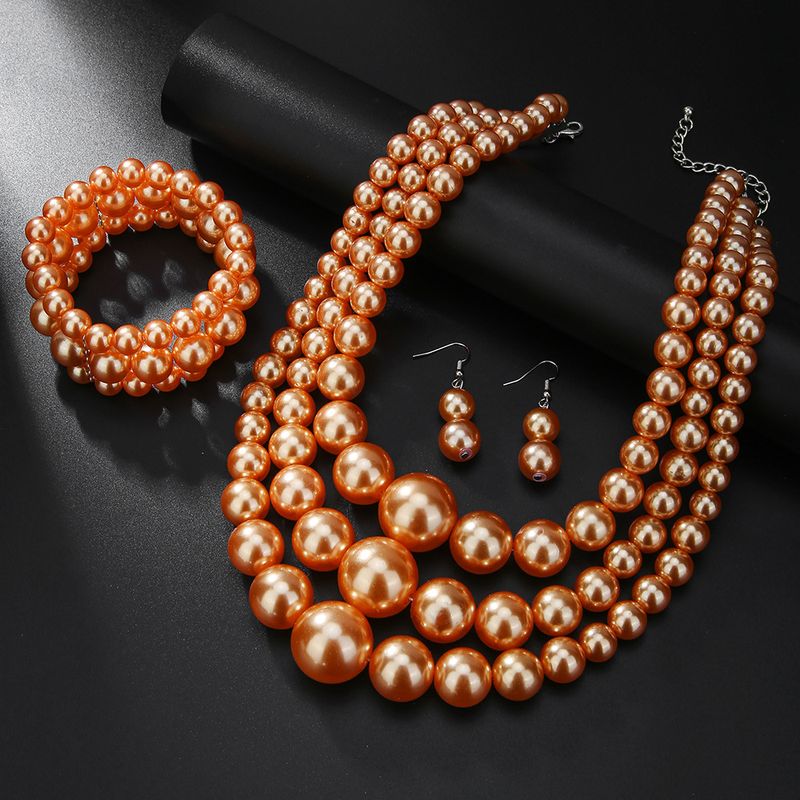 4-teiliges böhmisches Perlenschmuckset für Damen – Halskette, Ohrringe, Armband aus Kunstperlen – Zubehör für Hochzeit, Brautjungfer, Party (mehrere Farben)_voghion.com