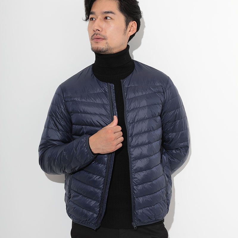Piumino senza collo per uomo, vestibilità corta e attillata, giacca con cerniera a girocollo leggera e portatile, ultrasottile e a compressione da uomo_voghion.com