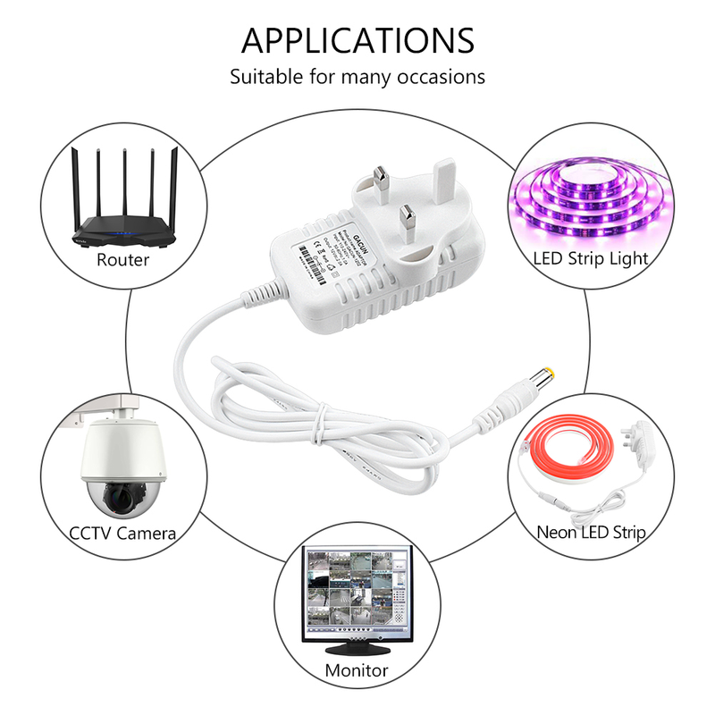 Weiß 12V 2A AC 110V-240V ZU DC Netzteil Adapter US EU UK Stecker 5,5x2,1mm Stecker Für 5050 3528 Streifen LED CCTV Kamera_voghion.com