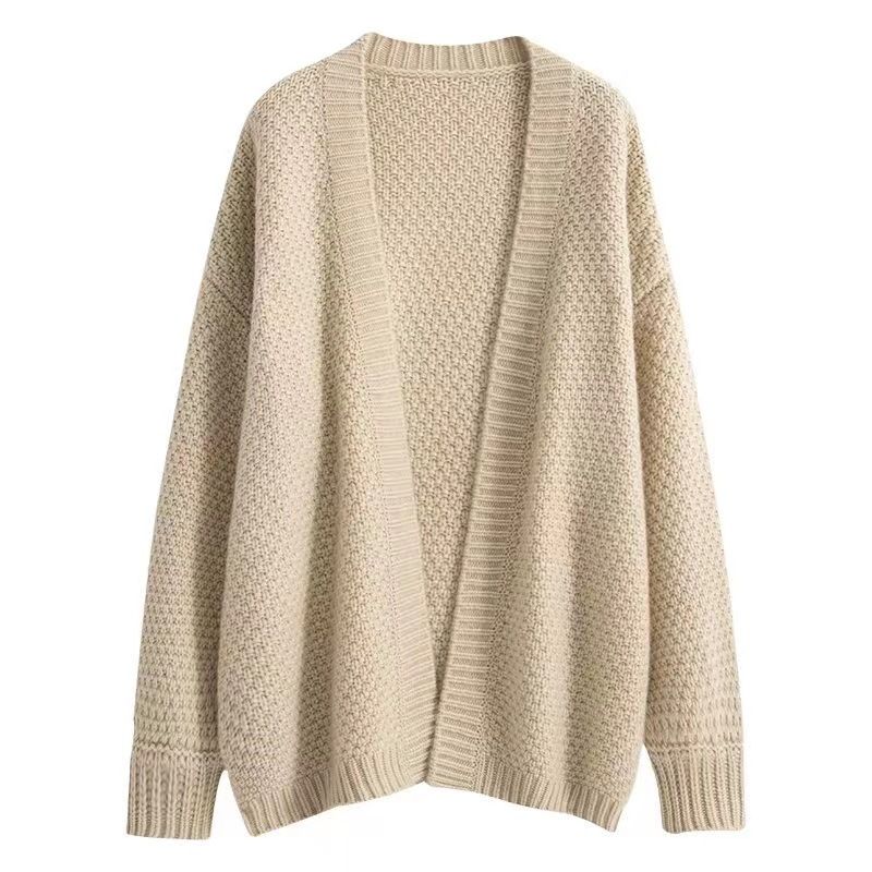 Cardigan da donna in stile vintage francese K, nuovo, in maglia grossa, ampio e comodo, di media lunghezza._voghion.com