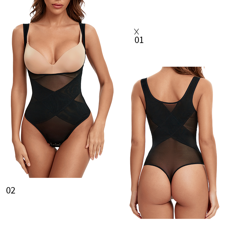 Mesh Cross Sexy Patchwork Thong Shaper For Women COMFREE Tummy Reducer Waist Slimmer Lingeries Bodyshaper Hip_voghion.com
