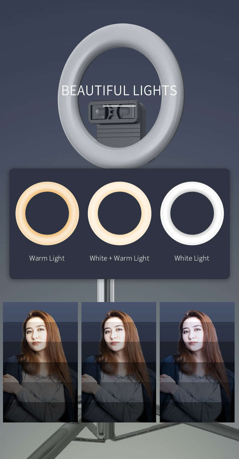 8-Zoll-Selfie-Ringlicht mit 66-Zoll-erweiterbarem Stativ und Telefonhalter, tragbares dimmbares LED-Ringlicht_voghion.com