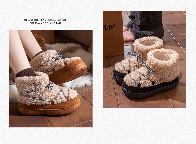 Women's Shoes Snow Boots New Winter Cotton-padded Boots With Extra Fleece Non-slip Warm Cotton Slippers For Women_voghion.com