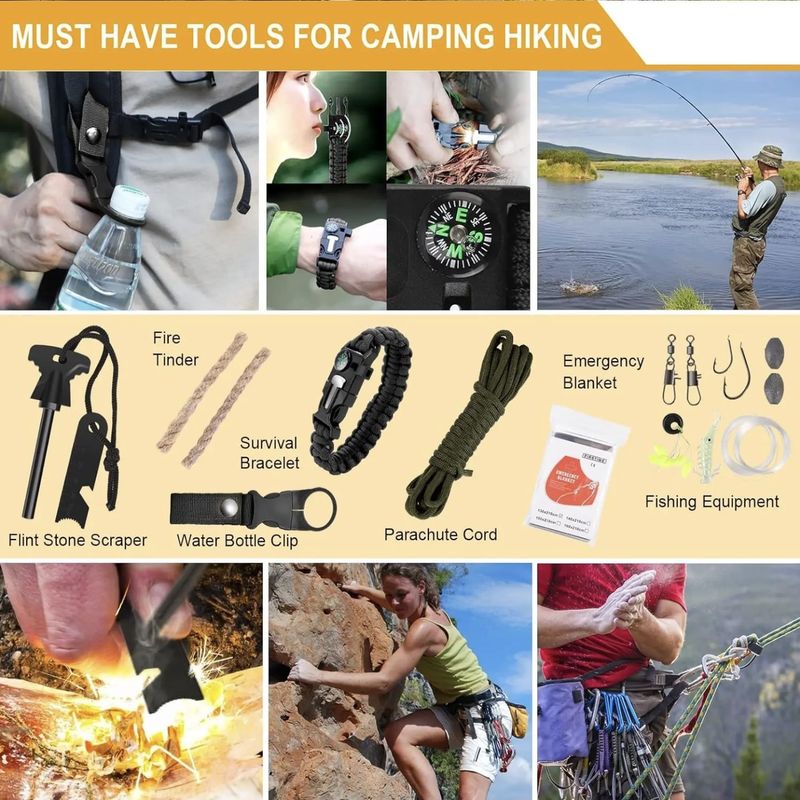 Survival Multi-Tool Kit For Camping & Outdoor Adventures – Compact 21-in-1 Emergency Gear Set With Pouch (Black/Green/Khaki/CP/ACU/Red/Orange)_voghion.com