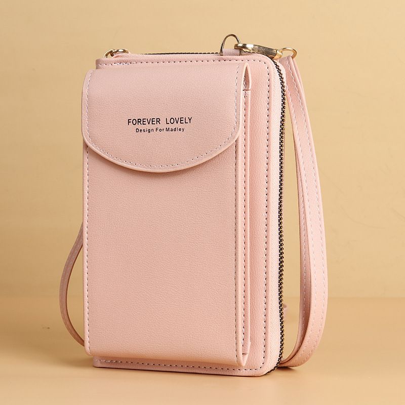 Borsa a tracolla a tracolla in tinta unita con cerniera per cellulare di grande capacità con pochette lunga da donna_voghion.com