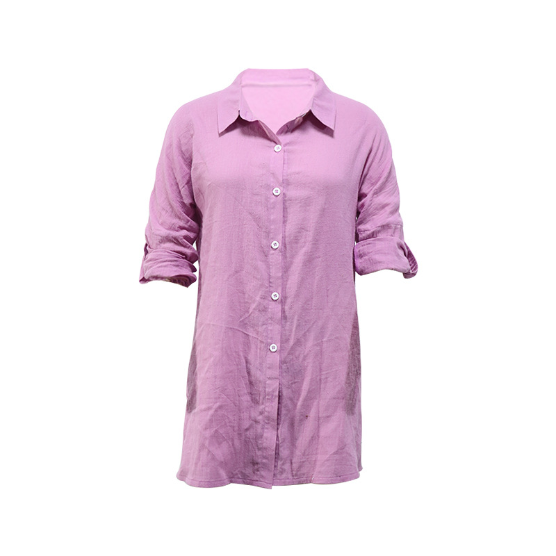 camicia da donna a maniche lunghe con risvolto casual sciolto in cotone e lino_voghion.com