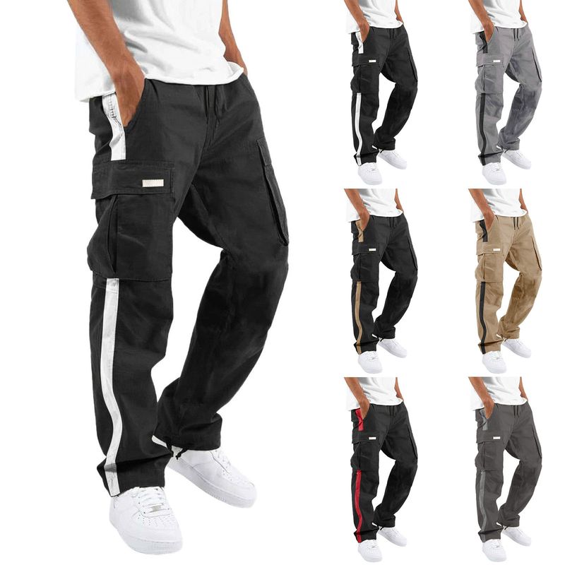 Pantaloni cargo da uomo nuovi, primavera-autunno 2025, con coulisse e design a blocchi di colore_voghion.com