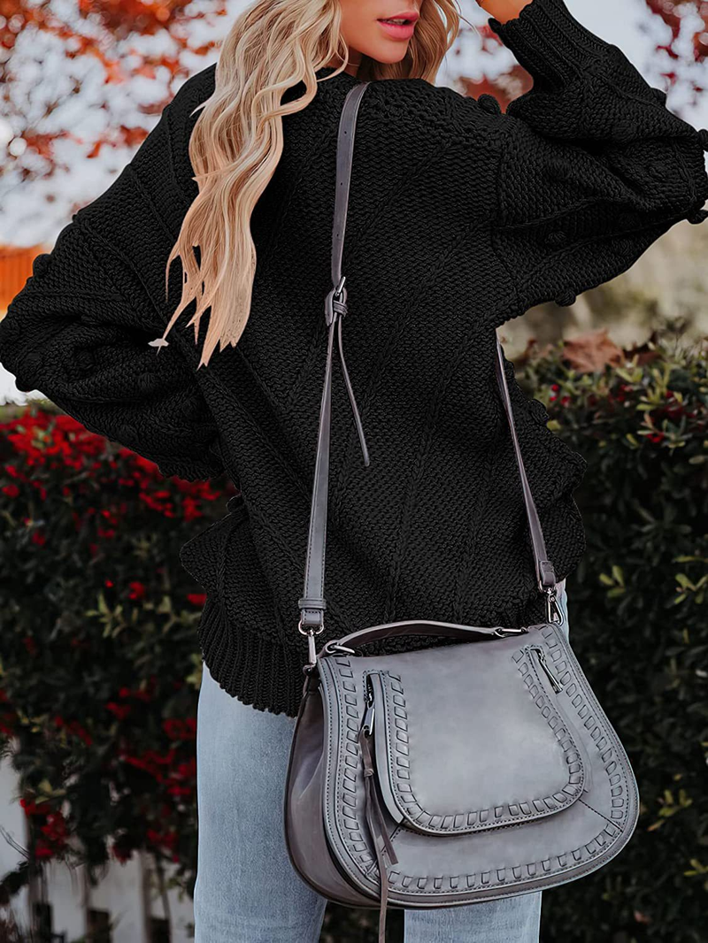 Damenbekleidung, Wollknäuelpullover, lockerer Langarm-Pullover für Damen_voghion.com