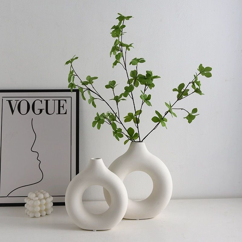 Vazen Witte Cirkel Keramische Ornamenten Eenvoudige Thuis Bloemstuk Kunst Zachte Decoratie_voghion.com