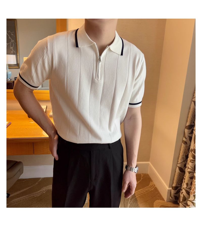 Performance-Poloshirt für Herren – Atmungsaktives Strickoberteil mit halbem Reißverschluss und Kontrastkragen_voghion.com