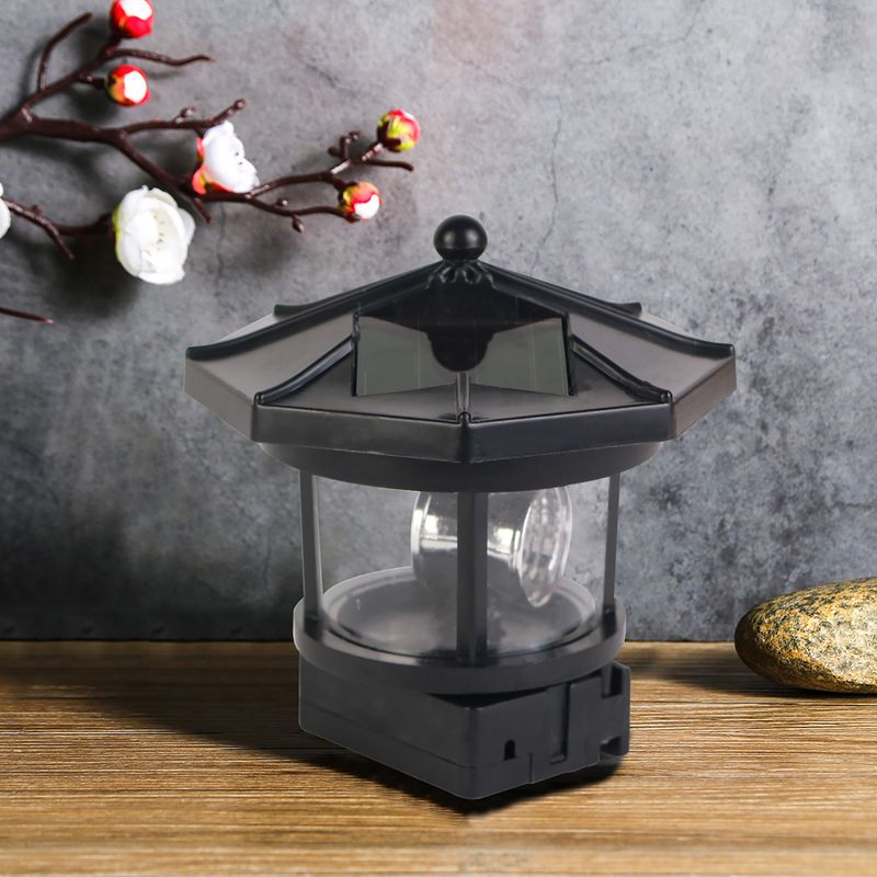 Solar LED Rotating Lighthouse Lamp - Waterproof Resin Outdoor Decor For Garden & Camping, 360° Beacon Effect, Auto Dusk-to-Dawn Sensor_voghion.com