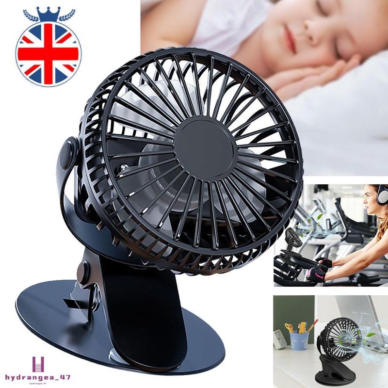 USB Rechargeable 3 Speeds Mini Cooling Fan Clip On Desk Baby Stroller Portable_voghion.com