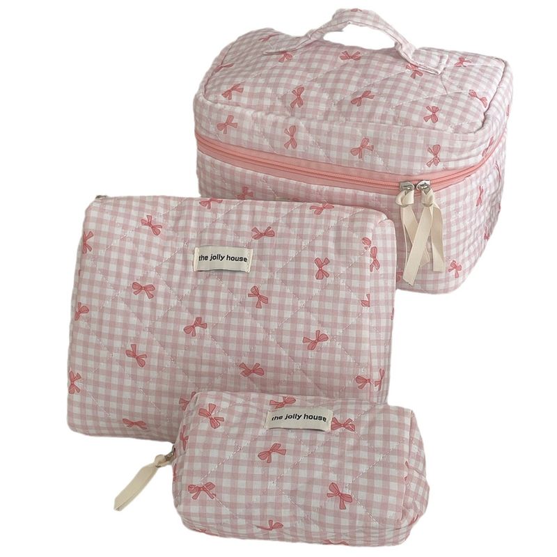 Plaid Bowknot Make-up für Geschäftsreisen und Reisen, tragbare Macaron-Aufbewahrung, hochwertiges, leichtes Steppmuster_voghion.com