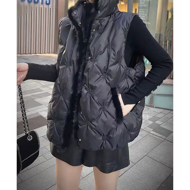 Gilet in cotone da donna, elegante e leggero, con collo alto in cotone per donna - Capo casual da indossare a strati, in bianco e nero (taglia unica)_voghion.com