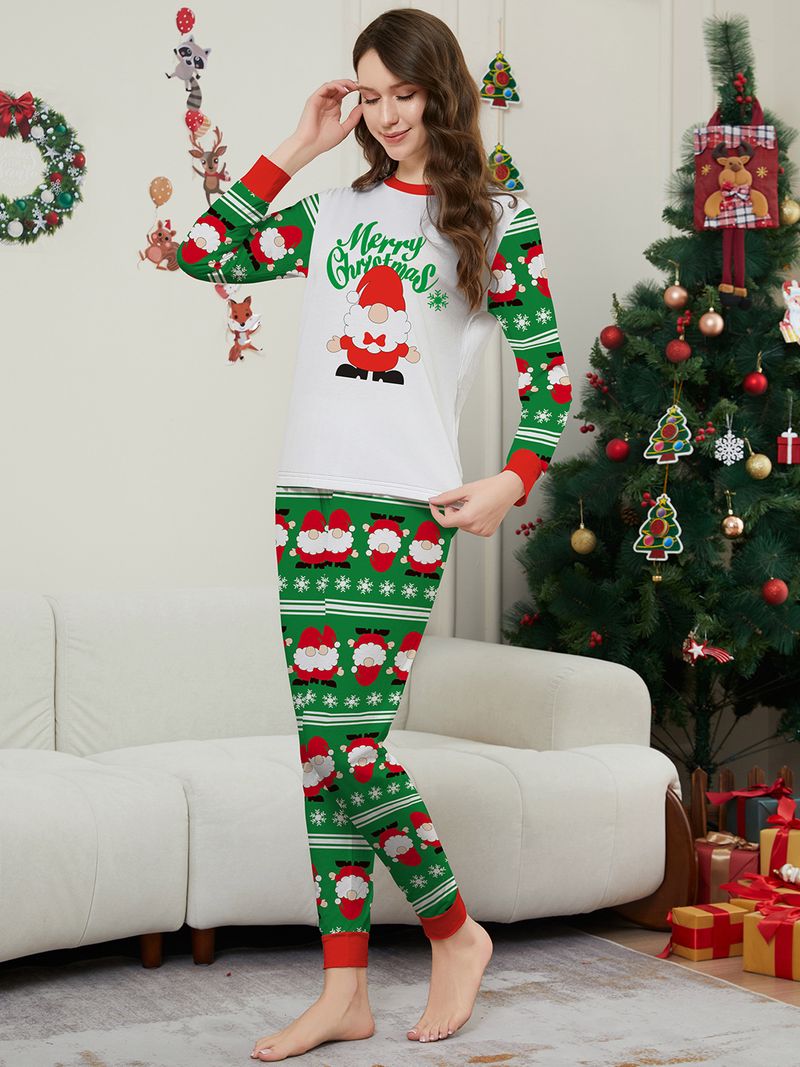 Weihnachtliches Familien-Pyjama-Set – Weihnachtsmann, Schneeflocke und Buchstabendruck – Gemütliche Nachtwäsche für die Feiertage für Erwachsene, Kinder und Haustiere_voghion.com