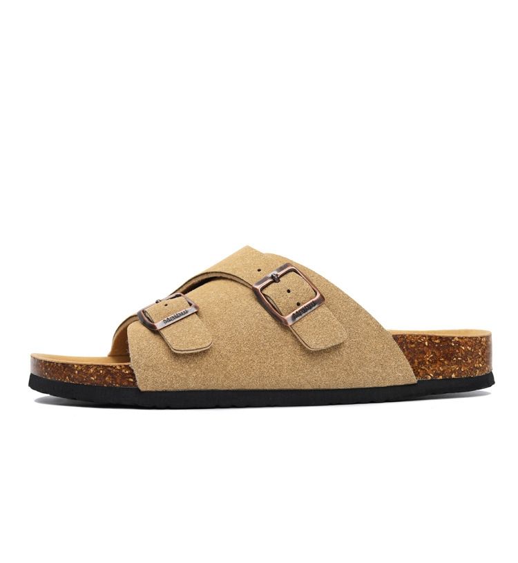 SHLIANG New Summer Men's Soft Wooden Slippers Couple Sandals Beach Shoes Outer Wear Leather Cross-Border Water Sandals Y0574_voghion.com
