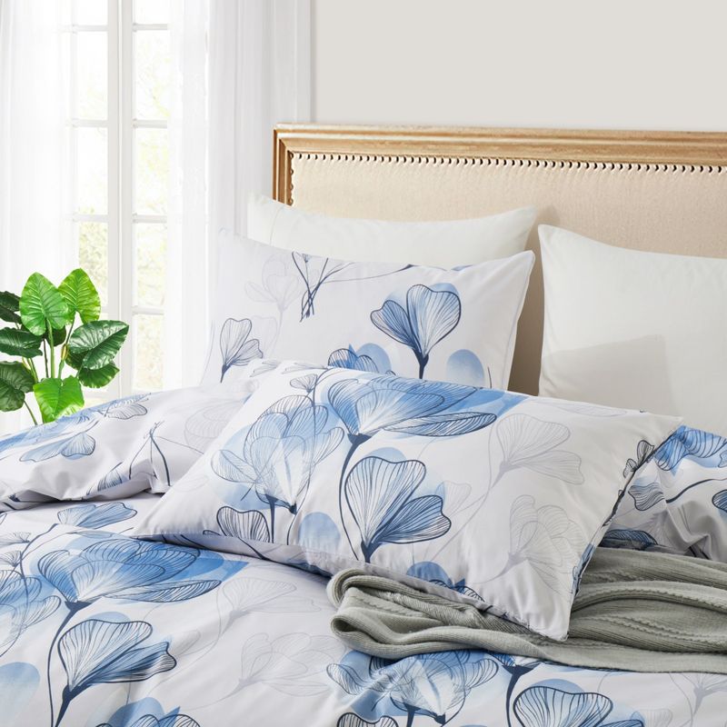 Blue Floral Duvet Cover Set - 3-Piece Luxury Bedding Set, Soft & Breathable Cotton, Elegant Garden Design For Modern Bedrooms (Queen/King Size)_voghion.com
