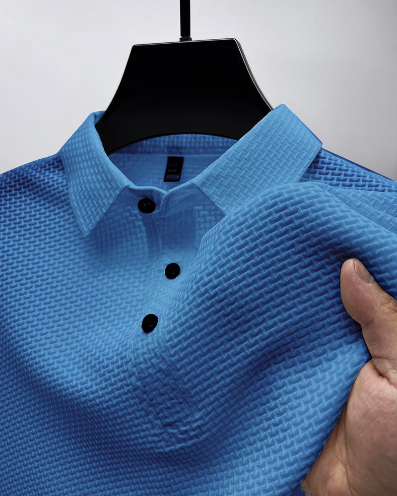 Instagram High-end mesh ijszijde T-shirt met korte mouwen Heren overhemdkraag Zomer effen kleur Nieuw glijdend materiaal Polo_voghion.com