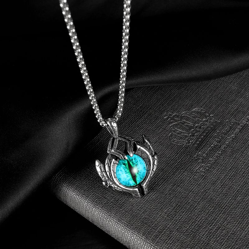 Collar con colgante de ojo malvado azul de cristal egipcio de acero inoxidable para hombre, estilo punk, retro, vintage y moderno._voghion.com