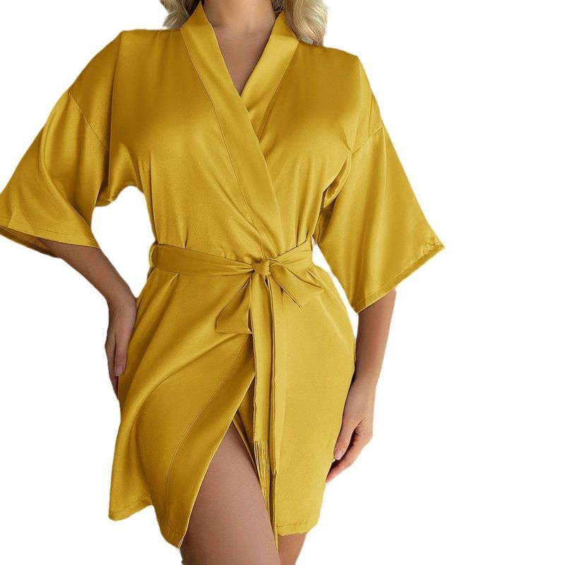 Bata de baño interior con mangas largas para mujer, cárdigan corto con borlas para todas las estaciones, pijama fina y sexy._voghion.com