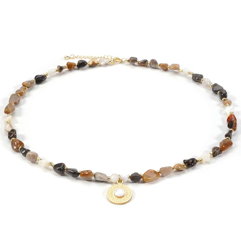 Conjunto de colar e pulseira de pedra natural de opala preta com concha de ameixa e estrela de cinco pontas_voghion.com