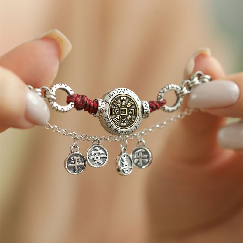 S Peace And Joy Mountain Ghost Fußkettchen für Frauen, einzigartiges Design, rotes Seil, gewebtes Perlenarmband mit Knopf, Silber Tuo_voghion.com