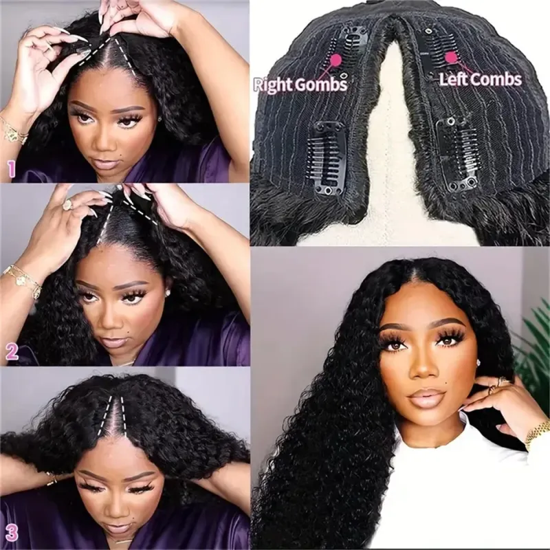 Pelucas de cabello humano con ondas al agua en forma de V para mujeres negras, de 18 a 32 pulgadas, 180 % de densidad, hechas a máquina, 100 % cabello Remy natural brasileño._voghion.com