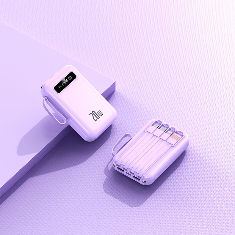 Mini Power Bank 20 000 mAh avec câble intégré – Chargeur portable ultra fin, batterie externe haute capacité, charge rapide, écran LED_voghion.com