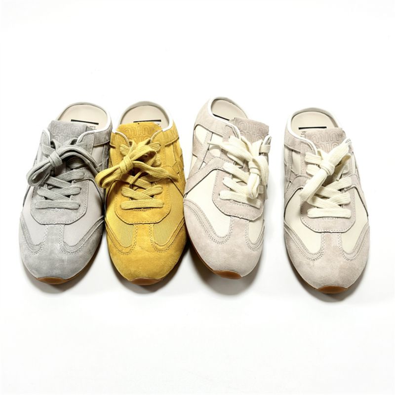 Trainingspantoffeln im koreanischen Stil für Damen, flache Halbschuhe aus weichem Leder mit Farbblockdesign und geschlossener Zehenpartie für den Sommer im Freien,_voghion.com