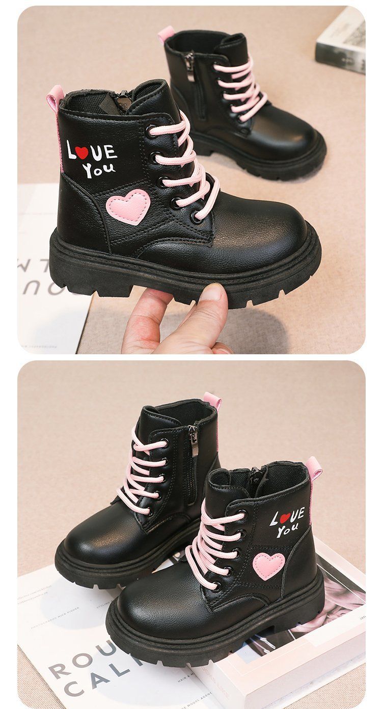 Bottines Martin doublées polaire pour fille – Bottines d'hiver pour enfants et ados, bottines courtes style princesse avec fermeture éclair latérale (pointures 26-37, noir/beige)_voghion.com