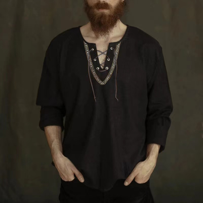 Camicia da uomo in lino e cotone a maniche lunghe con collo alto, nuova primavera e autunno 2025, tinta unita e ampia, con coulisse_voghion.com