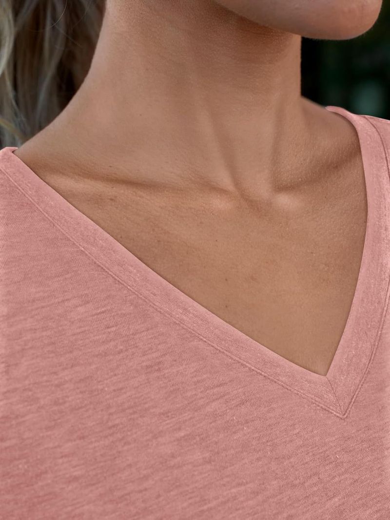 T-shirt à manches courtes et col en V pour femme_voghion.com