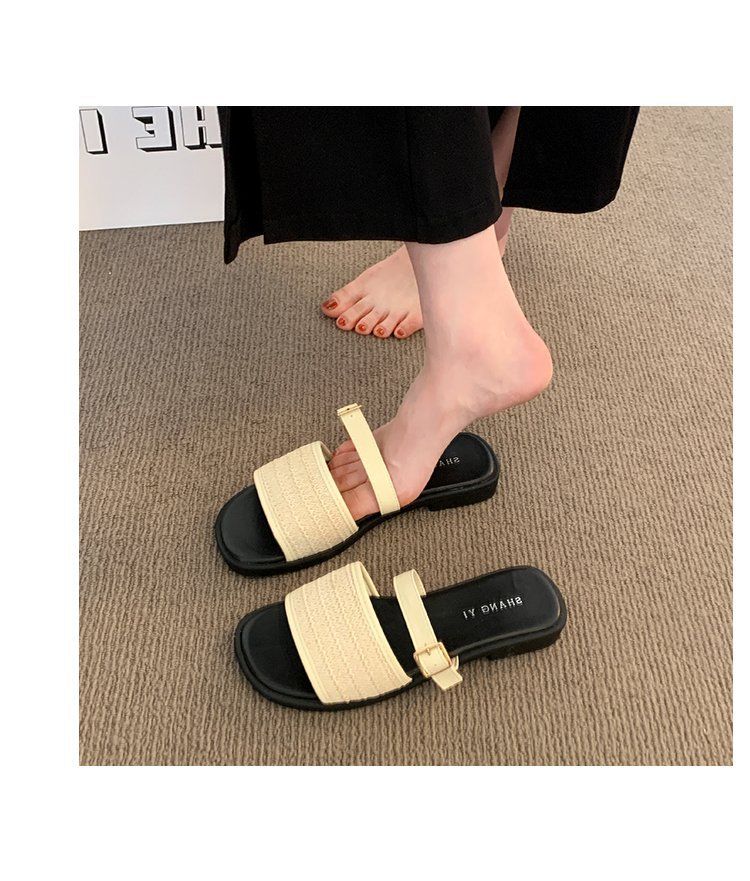 Stomp Feeling Soft Bottom Non-slip Flat Slippers Women's Outer Wear New Retro All-match Casual Beach Shoes_voghion.com