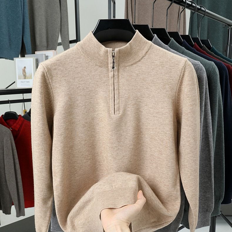 Men’s Half-Zip Knit Sweater – Warm Winter Pullover (Burgundy/Black/Camel/Tibetan Blue/Greyish, M-XXXXL)_voghion.com