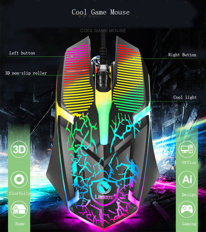 Set Mouse Gaming Tastatură T Tastatură mecanică cu fir Cu LED USB Gaming Mouse Iluminare din spate Tasta impermeabilă_voghion.com