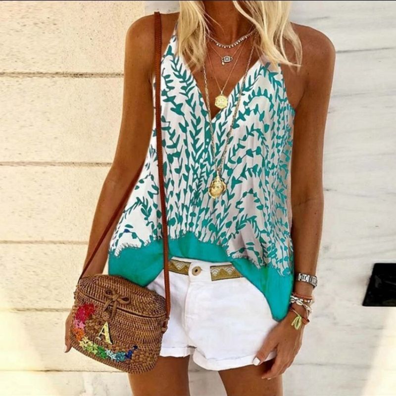 Abbigliamento da donna Canotta sexy da pendolare stampata multicolore_voghion.com