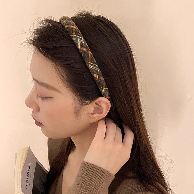 Fascia per capelli in stile accademico per donna, versatile, elegante, scozzese, con clip, accessorio per capelli, per lavare il viso._voghion.com