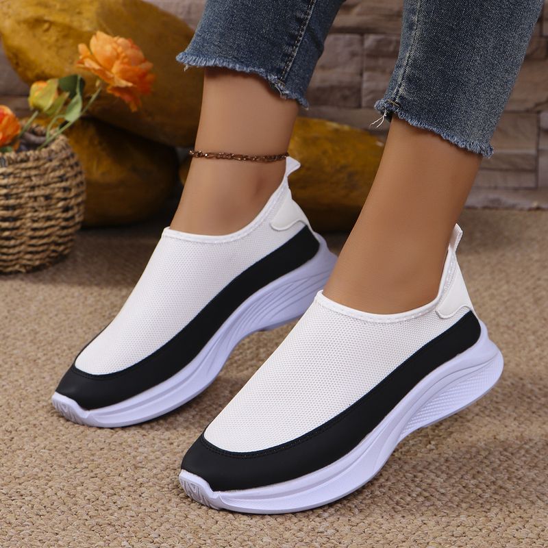 Kadınlar İçin Nefes Alabilen Örgü Fileli Slip-On Loafer'lar Kalın Platform Tabanlı - Geniş Ayaklar İçin Rahat Günlük Ayakkabılar (Beyaz/Siyah, 36-43 Numaralar)_voghion.com